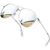 Joopin Occhiali da Sole da Uomo Donna Pilota Polarizzati Protezione UV400 Ultraleggeri Metallo Stile Militare Grande Classico Vintage Specchio Occhiali a Goccia per Guida (Argento)