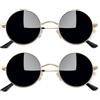 Joopin Occhiali da Sole Uomo Donna Rotondi Polarizzati Protezione UV400 Vintage Piccoli Tondi Occhiali da Sole 2 Paia (Nero Oro)