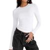 Zeagoo Maglietta Manica Lunga Donna Tops Casual Elegante Camicia Basic Shirt Slim Fit Girocollo Maglie Y2K Crop Top Ragazza Base Tee Solido T-Shirt Fashion Bianco S