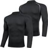 AMZSPORT Maglia Compressione Uomo Confezione da 2 Maglia Termica Manica Lunga Maglietta Palestra Compression Shirt Ciclismo Running Sportiva, Nero XL