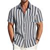TARAINYA Camicia Lino Uomo Cotone Maniche Corte Estiva Casual Hawaiana Spiaggia Regular Fit Blu Navy Bianca S
