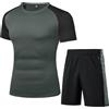 Wayleb Tuta Uomo Completa Set Tute Estiva T-shirt Collo Arrotondato e Pantaloncini, Set Sportivo Palestra da Abbigliamento Uomo Traspirante Tasche e Coulisse, Grigio-Scuro M