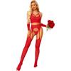 RSLOVE Sexy Lingerie a rete Bodystocking - Abiti da donna, set di biancheria intima 4 pezzi con guanti e collant, rosso, Taglia unica