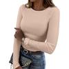 Zeagoo Maglietta da donna a maniche lunghe girocollo casual elegante camicia basic top slim fit t-shirt tinta unita tunica a costine S-XXL, Marrone chiaro, XS