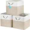 OrganiHaus Set di 3 Cubi Scatole Portaoggetti 33x33, Cestini Portaoggetti in Tessuto con Manici in Corda, Cubi Portaoggetti Pieghevoli per Libreria Kallax, Cestino per la Cameretta. Beige/Bianco