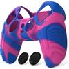 PlayVital Cover Skin Silicone Protettiva per ps5 Joystick Custodia Antiscivolo Copertura Gomma per ps5 Controller con Copri Levette Analogiche(Guerriero Furioso Edizione)-Rosa Viola Blu