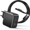 SUNYDEAL Alimentatore Surface Pro 65W Caricatore Caricabatterie per Surface Pro 9/8/7/6/5/4/3/X/2017 Surface Go/Surface Laptop/Surface Book Model 1706 1800 con Port USB