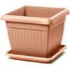 IMJ-Global Vaso Fioriera con Sottovaso per piante Fiori TERRA DKWT15-PKWT14 H13 da interno esterno Quadrato Terracotta 1,7 Litri 15x15x13 cm design Classico in plastica da balcone