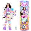 Barbie - Cutie Reveal Serie Color Dream, bambola con costume da zebra di peluche arcobaleno e 10 accessori a sopresa con effetto cambia colore, giocattolo per bambini, 3+ anni, HRK39