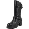 QUEEN HELENA Stivali Biker di Pelle Stivaletti con Tacco Plateau Zip Laterale Donna QH22L267 (Nero, Numeric_36)