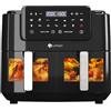 LLIVEKIT Friggitrice ad Aria a 2 Cestelli, Air Fryer da 9L, Friggitrice senza Olio con Display LED, Finestre Visibili, 10 Funzioni, Cottura e Finitura Sincronizzate, da 50-200oC, 2400W, Nero