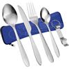 Vicloon Set di Posate con Custodia Portatile, 5 Pezzi in Acciaio Inossidabile con Apribottiglie, da Viaggio Coltello Forchetta Cucchiaio per Campeggio Picnic Scuola Pranzo (Blu Navy)