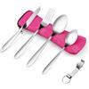 Vicloon Set di Posate con Custodia Portatile, 5 Pezzi in Acciaio Inossidabile con Apribottiglie, da Viaggio Coltello Forchetta Cucchiaio per Campeggio Picnic Scuola Pranzo (Rosa Rossa)