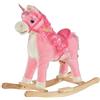 HOMCOM Cavallo a Dondolo per Bambini 36-72 Mesi, Unicorno a Dondolo con Suoni in Legno e Peluche Rosa, 74x33x62cm