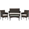Totò Piccinni Set PRAGA Salotto Completo di Divano 2 Poltrone e Tavolino in Vetro e Poly Rattan Struttura in Acciaio con Cuscini (Marrone)