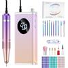 HOMEASY Fresa Elettrica per Unghie Professionale Set Portatile Multifunzione con 16 Testine in Metallo e Ceramica Ricaricabile Display LCD Intelligente per Manicure e Pedicure Viola Rosa