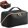 EECH Beauty Case Donna,Trousse Trucchi Donna Borsa Cosmetica da Viaggio in Aggiornata Pelle PU,Borsa Porta Trucchi da Toilette Makeup Bag Organizer(Tessuto-nero)