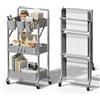 Shrivee Carrello da cucina a 3 livelli, carrello da servizio, pieghevole, in metallo, scaffale, organizer da cucina, carrello pieghevole multiuso per cucina, bagno, ufficio (grigio)
