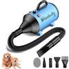 Blanlody Soffiatore per Cani Blower Molto Silenzioso, 5,2 CV/3800 W, velocità Regolabile, Ventilatore per la Cura del Cane con 4 Diversi ugelli, Tubo Elastico e Spazzola per la Cura