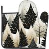 Generic Set di guanti da forno e presine a tema albero di Natale nero resistente al calore, ideale per cuocere, cucinare e barbecue