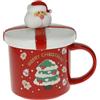 MUG C/TAPPO ROSSO NEW BONE CHINA C/CUCCHIAINO BABBO NATALE GOLD INOX/SILICONE