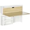 HOMCOM Scrivania a Muro Pieghevole e Salvaspazio con Ripiani, per Studio, Soggiorno e Ufficio, in Truciolato, 100x18x74 cm, Bianco e color Legno|Aosom