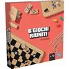 Spin Master Editrice Giochi, Giochi da Tavolo Classici, Set di 6 giochi da tavolo in legno, Scacchi, Dama, Dama Cinese, Domino, Torre in Legno, Shangai,SpinMaster,Eta 6+