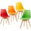 EGGREE Set di 4 Sedie da Sala da Pranzo con Gambe in Faggio Massiccio Schienale in Plastica e Cuscino in PU Sedie da Cucina Ufficio con Design Moderno e Scandinavo,Giallo+Rosso+Verde+Arancio