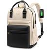 LOVEVOOK Zaino Porta PC Donna, 15,6 Pollici Impermeabile Computer Backpack Antifurto con Porta USB e Scomparto per Laptop per Scuola Università Viaggi Lavoro Aereo Ufficio, Nero Beige