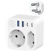 SUDEERY Adattatore da viaggio a 2 vie di uscita per il Sud Africa, Connettore da Francia a Sudafrica con 4 prese USB (2 USB-C), Connettore Schuko a Tipo M per Namibia,Lesotho,Mozambico,Bianco