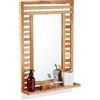 Relaxdays Specchio da Parete da Bagno, Specchiera Rettangolare con Ripiano e Cornice in Legno, 70 x 50 x 12 cm, Marrone