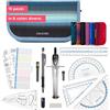 CALCUSO SET DI GEOMETRIA PRO in un astuccio blu con compasso e goniometro - Astuccio pratico per scuola, università, ufficio e disegni - Ideale come set di geometria per la scuola