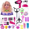 GOXAEEE Tete da parrucchiere, 35 pezzi, testa da parrucchiere e truccare, set di giocattoli, giocattolo da ragazza per 1-9 anni, bambola styling headdressing (blu)