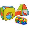 LittleTom Doppia Tenda Gioco con Tunnel 260x90x100cm incl 200 Palline Colorate