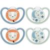 NUK Ciuccio notturno Space Night silicone taglia 3, leone/cielo notturno 4 pezzi