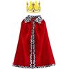 ATSNOSH Mantello da Principe con Corona, Costume da Re per Bambini, Travestimento 90cm per Cosplay, Carnevale, Halloween, Feste di Compleanno (Rosso)