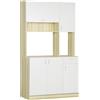 HOMCOM Mobile Buffet a 4 Porte per Cucina con 3 Armadietti, Cassetto, Pensile e Piano d'Appoggio in Legno, 102x48x180cm, Bianco e Color Legno | Aosom