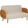 HOMCOM Divano 2 Posti Stile Nordico in Tessuto Effetto Velluto e Legno, 138x73x74 cm, Crema e Arancione