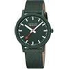 Mondaine Essence Watch | 41 mm/Park Green Textile riciclato con cuciture e fodera in sughero, Park Green, cinturino, Parco verde, Cinghia
