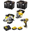 DeWALT Kit DWK300 (Trapano a Percussione DCD796 + Seghetto Alternativo DCS331 + Sega Circolare DCS391 + 2 Batterie 5,0 Ah + Caricabatterie + 2 x TSTAK VI)