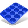 Belmalia Teglia per Muffin, Silicone, 33 x 25 x 3 cm, 12 Stampi, Rivestimento Antiaderente Cupcake Brownie Budino Blu Scuro