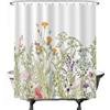 Ulticool Tenda da Doccia - con Fiori Naturali - stile Retrò, Vintage - 180 x 200 cm - Lavabile - Impermeabile - con 12 anelli