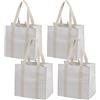 VENO 4 Pezzi Borsa per la spesa pieghevole con fondo rigido, tasca anteriore, borse spesa riutilizzabili, borsa shopper multiuso, borsa da spiaggia per shopping, vacanze, picnic (Beige, 4 Pz.)