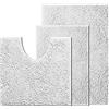 UHOUSEST Tappetino da bagno antiscivolo, morbido, assorbe l'acqua, lavabile in lavatrice, per vasca da bagno e WC, 3 pezzi, colore bianco