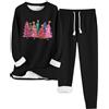Generico Tuta Natalizia Donna in Pile Due Pezzi Stampa Natalizia Sportiva Completa Invernale Felpa Set Trekking Jogging Tracksuit Fitness Felpata per la Casa