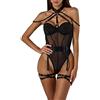 Generic Completino Rosso Donna Sexy Lingerie Hard Aperto Supporto Superiore alla e Sexy da Donna con e Grande Anello in Acciaio Raccolto con Imbottito per Set Donna Pizzo Lingerie Hot per Donna (Black, S)