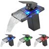 KEOKBON Luci LED Bagno Rubinetto Nero, Temperatura di colore Cascata Rubinetto Lavabo, Batteria Lavabo, Acqua Fredda e Calda Presente, Miscelatore monocomando Lavabo Rubinetti