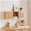 [en.casa] Armadietto da Parete Mobile Portaoggetti da Muro Scaffale con 2 Ante Scorrevoli Libreria Pensile Semiaperta 92,5 x 20 x 33 cm Bambù Naturale