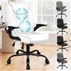 ALFORDSON Sedia Ufficio Ergonomica con Massaggio Lombare, Reclinabile 150°, Braccioli Ribaltabili per Spazi Compatti, Sedia Gaming per Ufficio/Casa, Pelle PU, Bianco