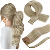 Hetto Coda Extension Capelli Veri Bionda Coda Liscia Capelli Extension Biondo Sporco con Biondo Medio Coda di Cavallo Capelli Veri 35 cm 70 g #17/23